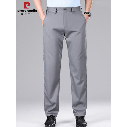 Pier Cardin Mulberry Silk Herrenhosen Casual Hosen Sommer Cool Elastic No-Iron Straight Ice fühlen Seide tägliche Hosen mittlerer Alters dünn grau [16761] 40 [195-210jin [Jin gleich 0,5 kg] Verschleiß]