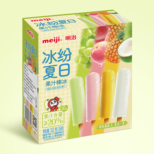 Meiji juice popsicles (grape, white peach, pineapple, coconut) 32g*16 popsicles in color box