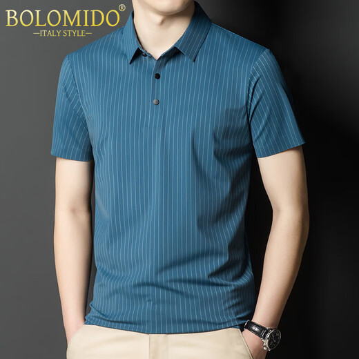 Bolomido高端奢侈品男装短袖Polo衫男夏季新款翻领短袖T恤无痕宽松打底衫 143HB6996蓝色 L 175