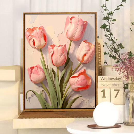 Three-Acre Tiger Heals Tulip Diy Digital Oil Painting High Difficulty Hand-Passing Time to Relieve Boredom Hand-Drawn Oil Painting Guest SJ13969 30*40cm Tightened Thickened Solid Wood Inner Frame