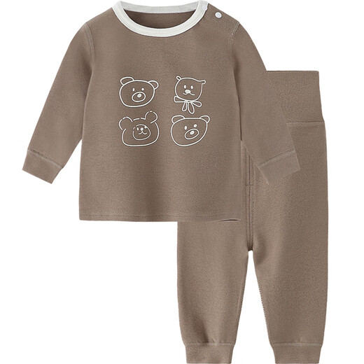 Qile Dou baby pure cotton clothes, autumn clothes and long trousers split set, autumn and winter pajamas for baby boys, close-fitting base thermal underwear, coffee color 80 cm