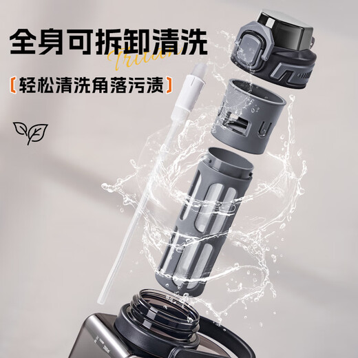 Private high-quality large-capacity water cup for men, tritan tea water separation, cold brew tea cup, cold brew sports kettle summer (extended tea bin + double drink + with scale) black 2100ml