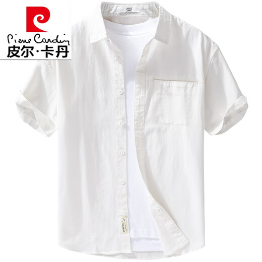 Pierre Cardin Coton Men de Coton Coton Corme courte à manches courtes Summer Summer Japonais Casual Work Shirt Half-Maleved Vervyle Vêtements tricotés 723 White M Jin [Jin est égal à 0,5 kg]