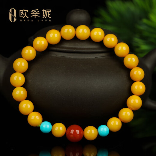 OUCERNY beeswax bracelet natural amber raw stone full of honey chicken oil yellow old beeswax round beads south red multi-treasure diy cultural toy bracelet