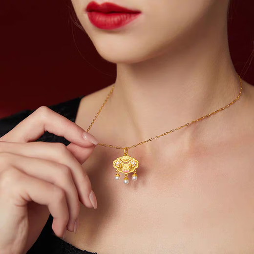 Gold koi lock pendant for women, safety lock gold-wrapped silver blessing lock necklace for boyfriend and girlfriend, baby's first birthday gift, koi lock pendant with necklace