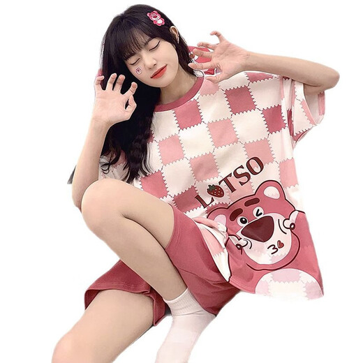 Opeodly Pyjamas für Frauen, kurzärmelige süße Cartoon Thin Lose Plus Summer Girls Sommer-Hauskleidung kann außerhalb von 679 Green Dinosaur M [Empfohlen 80-90jin [Jin entspricht 0,5 kg]]