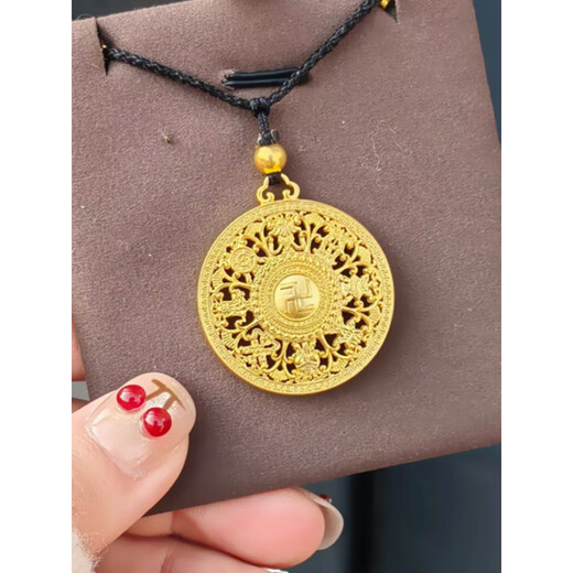 Dewey Van ancient method inheritance gold-covered silver eight-treasure compass pendant with blessing word hollow transfer bead necklace clavicle chain birthday gift for girlfriend Classic eight-treasure plate size 4.2cm (gold within 0.4g