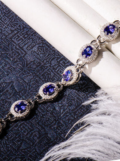 IosnIOSN Sapphire Bracelet S925 Sterling Silver Tanzanite Color Fashion Small Fresh Simple Versatile Heart Gemstone Bracelet Sapphire Bracelet 16-19CM Adjustable