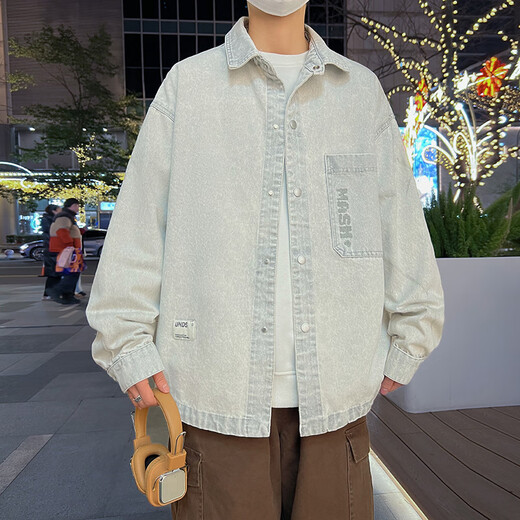 QLTQZQ牛仔外套男春秋季青少中学生潮牌夹克男装士休闲衬衫上衣服 967浅色【春秋款】 M 80-100斤左右