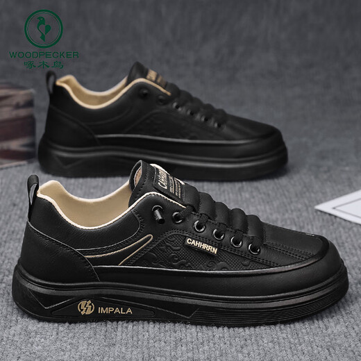 
Woodpecker men's shoes 2025 spring and summer breathable versatile casual inner height-enhancing shoes for men's leather shoes feel level-like and small white shoes 7372 beige flat-soled style 43