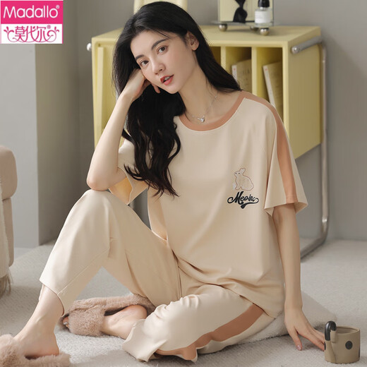 莫代尔夏季女士短袖睡衣套装纯棉长裤纯棉家居服夏天韩版薄款可外穿 Y9716 M (建议75-95斤)