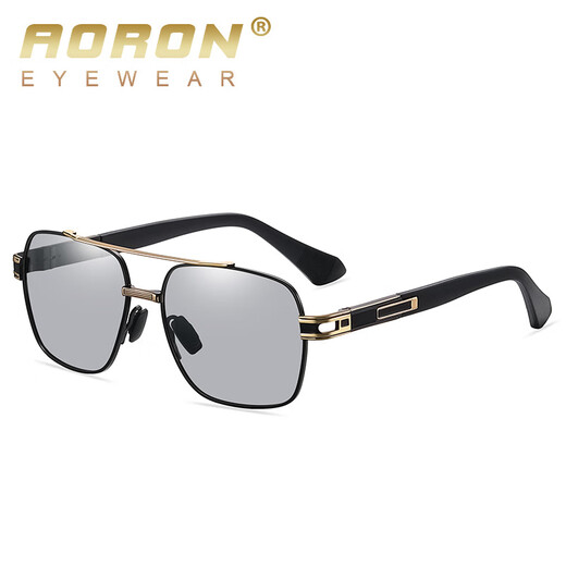 Aoron aoaon roron aoron roaon Neue Männer und Frauen modische polarisierte Sonnenbrille Retro Metal Sun Protection Sonnenbrille Trendy Decorative Sonnenbrille Erwachsener Sonnenschirm A695 Schwarzes Gold Frames Black Grey Blatt wie in dem detaillierten Seitengröße gezeigt