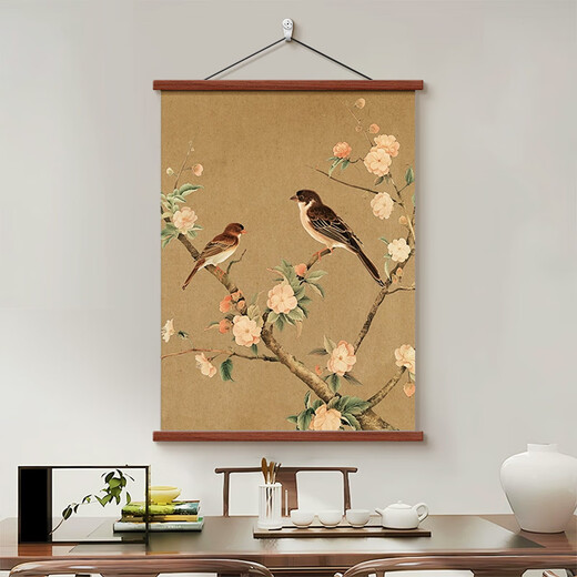 Song's aesthetic new Chinese style hanging paintings Study mural New Chinese style bedroom hanging painting Living room sofa background wall decoration 12187 bamboo report safety D width 120CM * height 180CM Red rosewood hanging scroll + high-definition oil painting