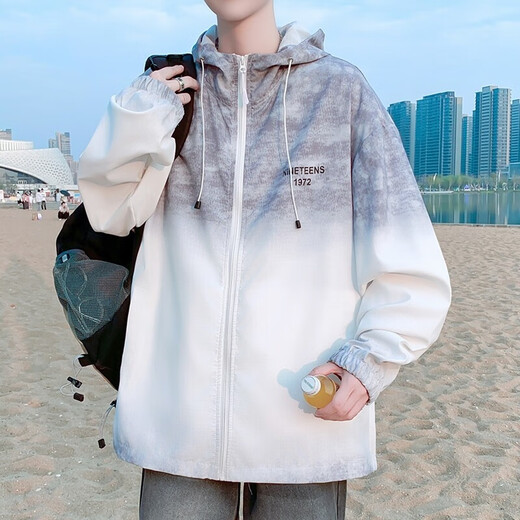 樊浩渐变冰丝防晒服男士夏季薄款户外潮流夹克青少年透气夏天防晒衣服 6623灰色 M 80-100斤