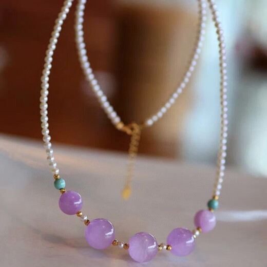 Hanjin Palace Kunzite Pearl Clavicle Chain Jade Millet Beads Simple Fashionable Versatile Sweater Chain Gift Kunzite Pearl Necklace