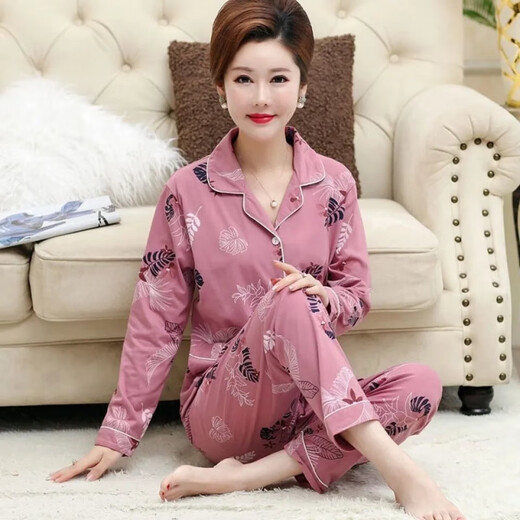 奈加图中年妇女妈妈睡衣女夏纯棉长袖印花老人宽松翻领可外穿空调家居服 9902 M (80-100)