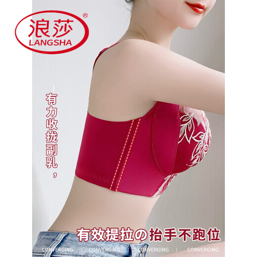 浪莎（LangSha）内衣女2025新款小胸聚拢调整型收副乳防下垂无钢圈性感文胸罩 珍珠黑 75B 34C (薄款)