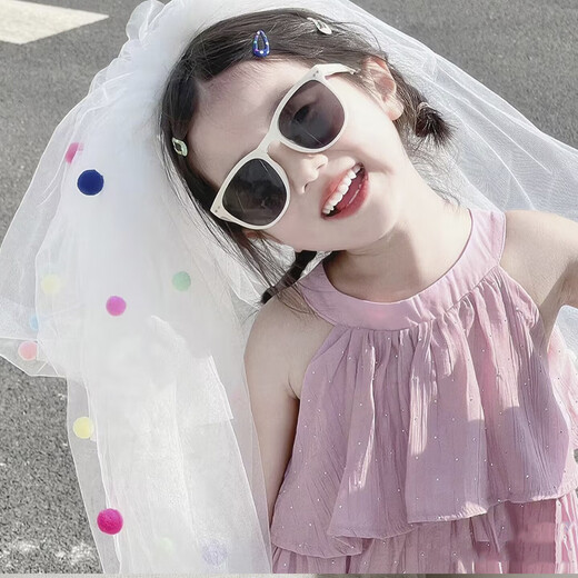 First encounter with dopamine veil Children's birthday scene decoration girl sweet princess veil party photo props 50cm dopamine veil hairpin style