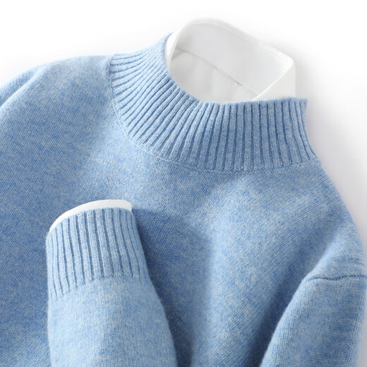
Mongolian cashmere Ordos City produces autumn and winter thickened half-high-neck cashmere sweater men's base shirt warm solid color sweater underwear flower blue L 130-----150Jin [Jin equals 0.5 kg]