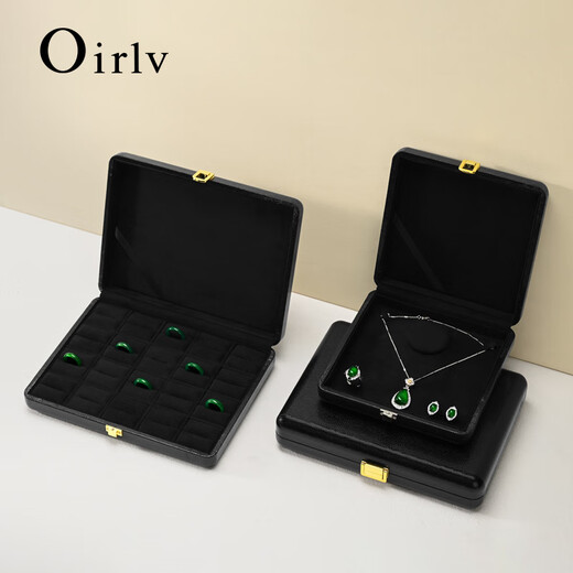 
Duobaoni light luxury jewelry box high-end leather jewelry display storage ring necklace earring box jewelry display gift box ring pendant/necklace box (black)-H15605