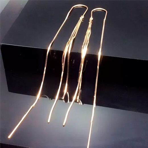DL 1998 Fat Donglai same style colorful gold ear wire gold-covered silver simple long tassel ear wire female Korean internet celebrity temperament earrings rich rich gold wire allergy return guarantee