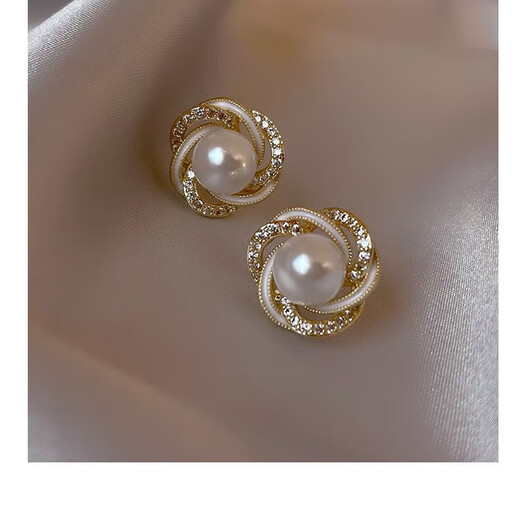 S925 silver needle French zircon pearl earrings for women niche design high-end small and exquisite earrings French zircon pearl earrings red
