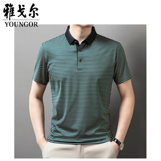 CEO Yageor Herren Revers Short Sleeve T-Shirt Summer Stripes mittleren und junger Geschäftstätigkeit und ungezwungener Eisseide, atmungsaktives Polo-Hemd 13691 Marine Blue 4xl 190 [Vorgeschlagen 185-200jin [Jin gleich 0,5 kg]]
