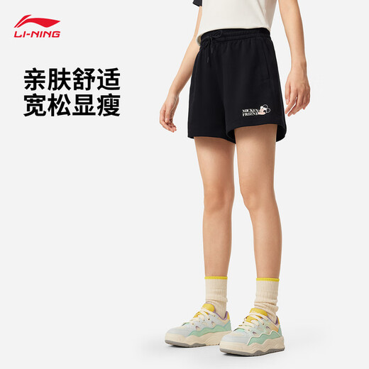 李宁迪士尼米奇联名系列丨短卫裤女2025新款休闲宽松运动裤AKSV692
