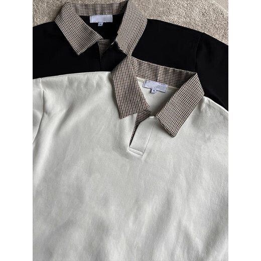 Amerikaner Retro Houndstooth Kurzärärmelte Polo-Shirt Herren Sommerfarbe Henry Kragen T-Shirt Schwere Reinigungsmittel halbärmelig weiß L.