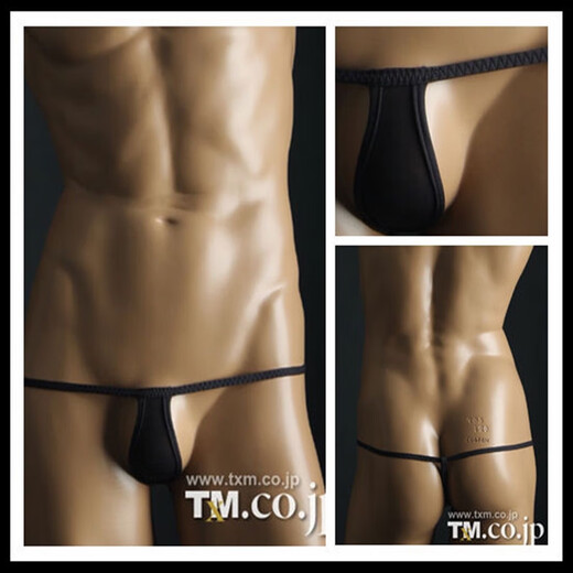TM men's ultra-low-waisted sexy thong, thin and breathable men's T-pants, one-piece thin-strap men's underwear, black L