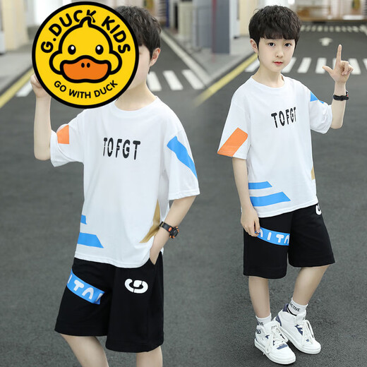 G.DUCKKIDS品牌童装男童短袖套装夏装潮洋气中大儿童衣服两件套男孩运动套装 826款套装 白色 160 建议身高145-155CM