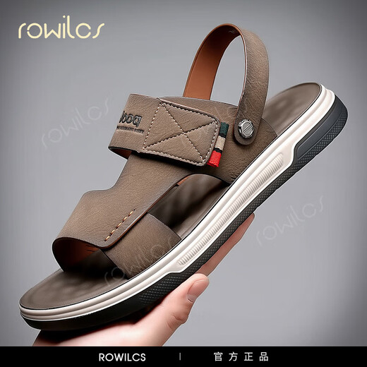 rowilcs品牌高档新款轻奢凉鞋男夏季时尚软底沙滩鞋外穿凉拖鞋开车两穿男 卡其78612 38