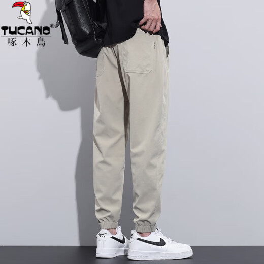 Pantalones informales delgados de seda de pájaros carpinteros para hombres en verano pantalones de harén de pie fríos y transpirables para hombres pantalones de sueño de tiempo deportivo suelto 5985 Light caki delgado M [sugerido 90-110jin [Jin iguala 0.5 kg] desgaste]
