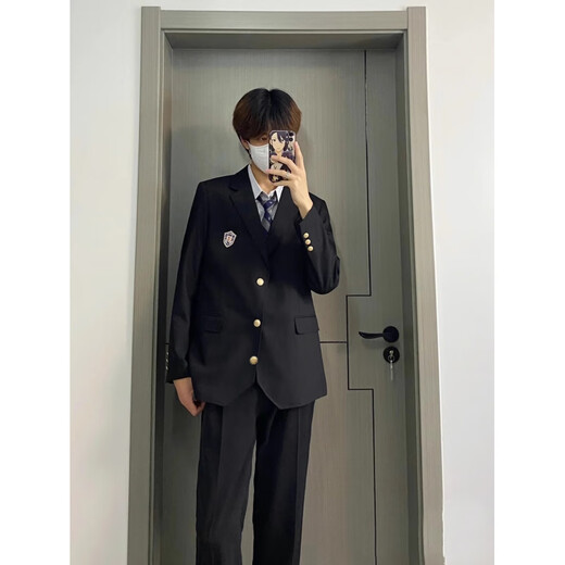 Lu classmate boys dk uniform suit suit loose handsome spring and autumn photo performance class uniform suit jacket trendy navy blue (suit/shirt/tie) XL
