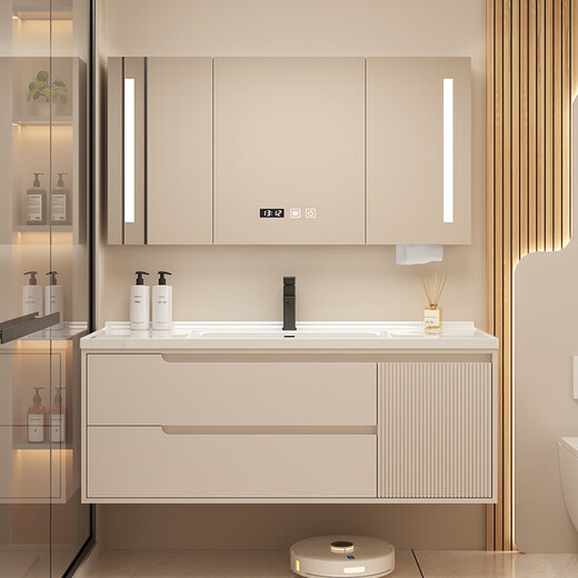 Wrigley Style de madera maciza Combinada de baño de madera sólida Cerámica Integrada Baño Baño Washbasin Gabinete Combinación Washbasin 7036 Grid de gabinete inferior de color crema