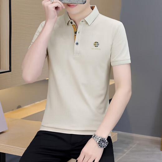 Pang Donglai Lapa Borded Polo Borded Camisa 3D Bordado nuevo algodón puro Camiseta de manga corta Men Amarillo 702 Hexagon XL 125-145Jin [Jin iguala 0.5 kg]