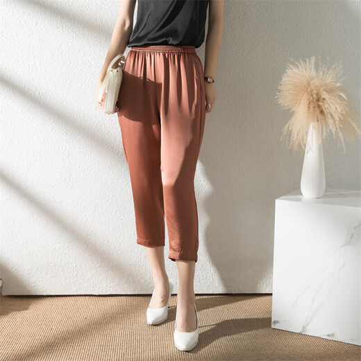 Tachimis Touch Miss High-End Korean Casual Hosen für Frauen Sommer dünne Essigsäure-Satin-Schlampen mit breitem Bein für Frauen Karamellfarbe L.