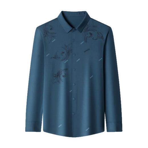 Seven Wolves Spring 2025 Men's Markless Shirt Middle-aged Outdoor Business Long Sleeve Lapel Print Trendy and Versatile FC-LB6627 Dark Green M -165