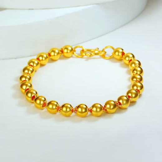 Laomiao 18K gold round bead bracelet 999 gold silver-covered classic men's and women's transfer bead bracelet Buddha beads gold store gift round bead bracelet 6MM