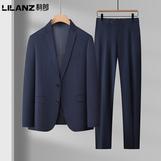LiLang Men's Suit Suit 2025 Spring and Autumn New Style Business Casual Fashion Formal Suit Jacket Blue (Top + Pants) 185D (170)