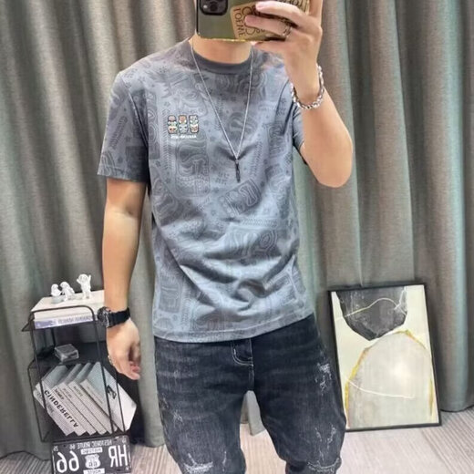 
2025 summer new trendy brand full of cartoon printed short-sleeved T-shirt for men slim and trendy versatile short T-t shirt QP Lu Erjiu829 white XL