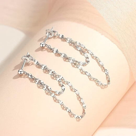 Nilan Fat Donglai same style pt950 platinum ear wire PT950 lip chain earrings for women ins long chain Korean design white