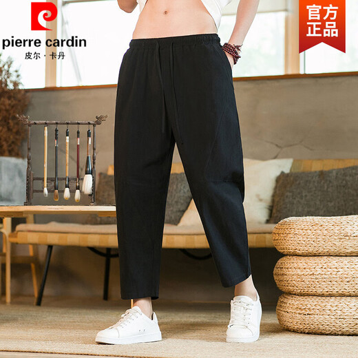 Pierre Cardin Pantalones de ropa de lino de estilo chino Pantalones casuales sueltos Pantalones delgados de verano Lino recto Pantalones Harén de patas anchas Gris 2xl
