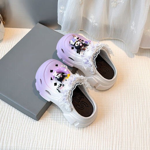 Kuromi Children's Crocs Cartoon Sandals 2025 Summer New Color Matching Sandals Girls Indoor and Outdoor Slippers Light Purple Size 26-27 Inner Length 17cm