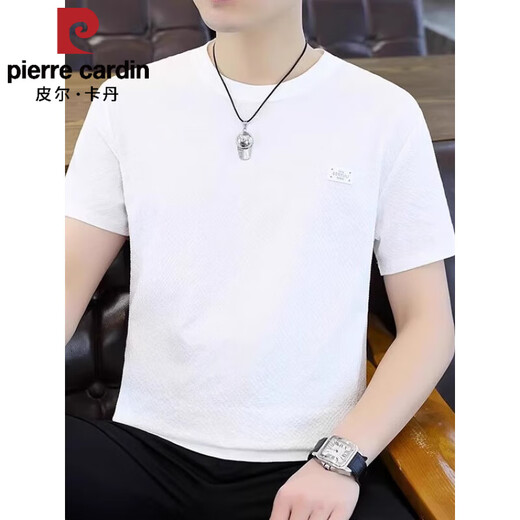 Pierre cardin 2025 new men's short-sleeved shirt for summer light luxury versatile T-shirt cool and high-quality trend fast dry ice silk shirt 9856 white M [100-120Jin [Jin equals 0.5 kg]]