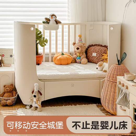 虎贝尔Kelubi婴儿床可调节可移动拼接床游戏床宝宝多功能尿布台 婴儿床+挂盆+椰棕乳胶垫