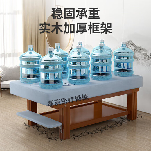 General Electric (GE) widened solid wood beauty bed massage bed Chinese medicine massage physiotherapy bed beauty salon special bed with arm holes to watch mobile phone hand hole light blue velvet 190*80+walnut bed legs 1