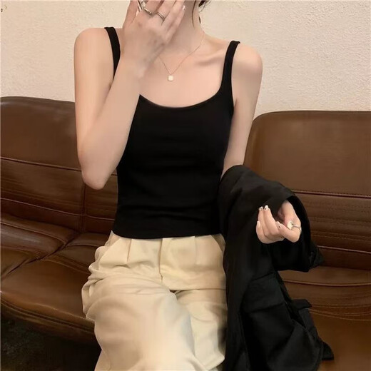 维多利亚的格调纯棉春夏季吊带背心女新款大码外穿修身显瘦内搭打底运动无袖上衣 黑色+白色【实惠两件装】 M 码【80-100斤】