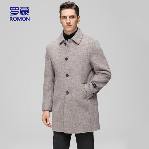 ROMON wool coat, down lining, men's mid-length windbreaker, men's autumn and winter casual top, brown color 180
