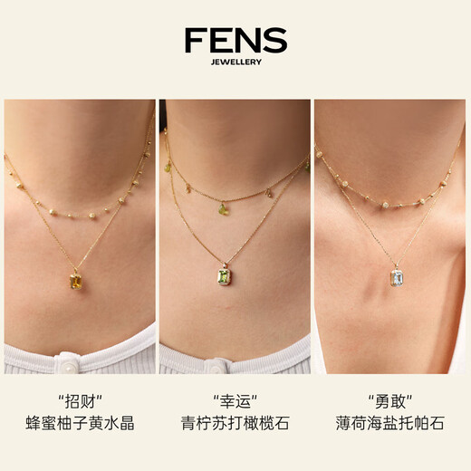 FENS Jewelry 18K Gold Gemstone Pendant Women's Sugar Cube Versatile Necklace Birthday Gift Memory Sugar Cube - Vitality Yellow Light Citrine Sugar Cube Pendant - Free Silver Gold Plated Chain & LOGO Pendant
